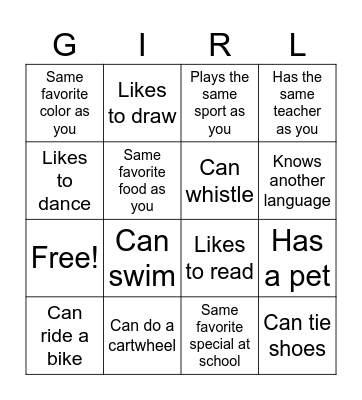 Friendship Bingo! Bingo Card