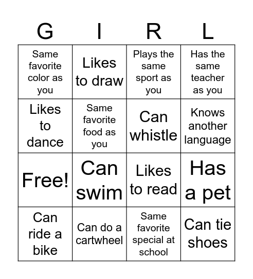 Friendship Bingo! Bingo Card