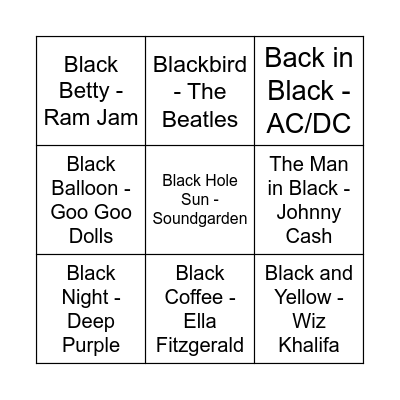 Game Five - Black Bingo Card