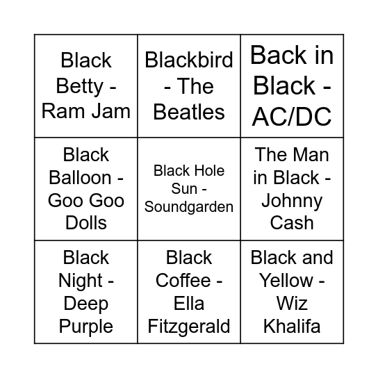 Game Five - Black Bingo Card