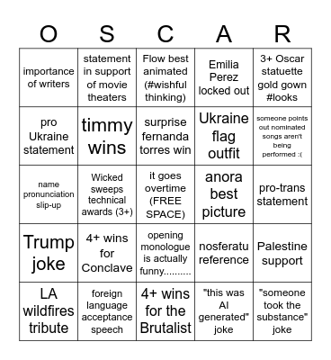 oscars 2025 babey Bingo Card