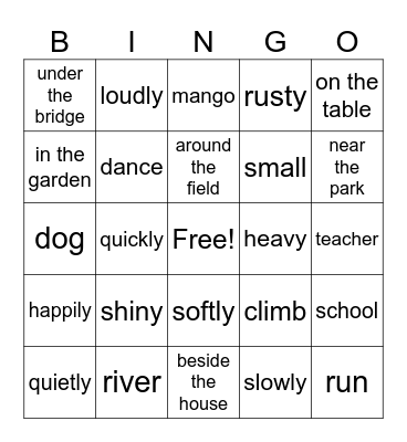 Parts of Speech Bingo Card