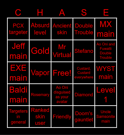 Pillar Chase 2 Bingo Card