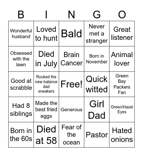 Douglas Bingo Card