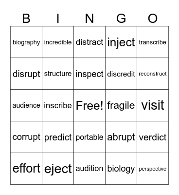 MORPHOLOGY Bingo Card