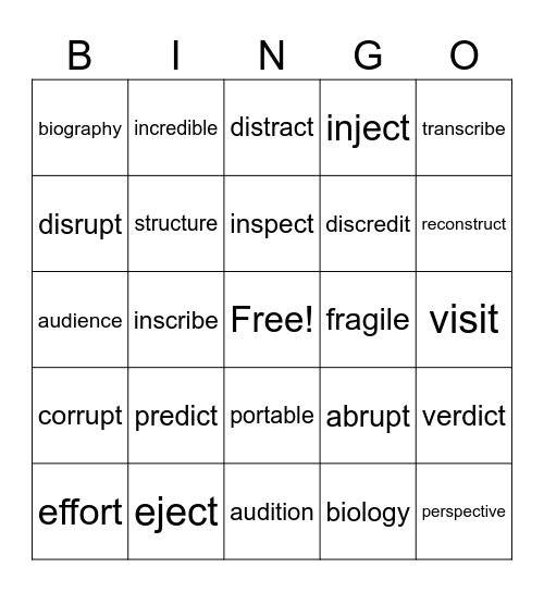 MORPHOLOGY Bingo Card