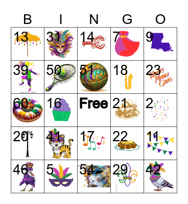 Mardi Gras Bingo Card