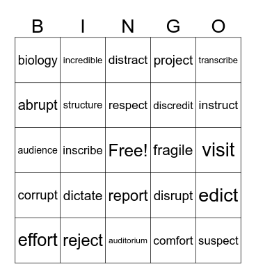 MORPHOLOGY Bingo Card