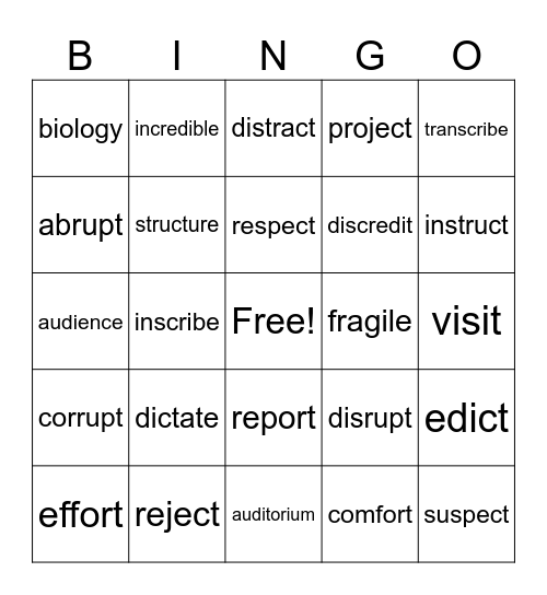 MORPHOLOGY Bingo Card