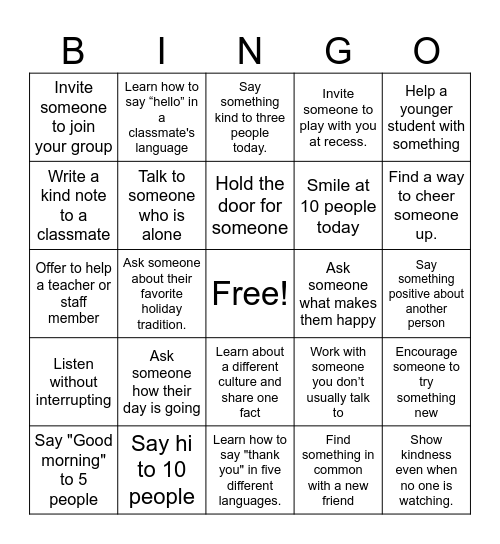 Inclusion Bingo Card