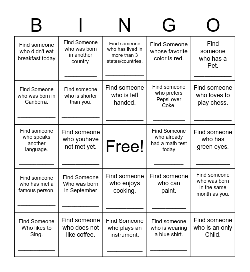Find Someone Who Bingo Card