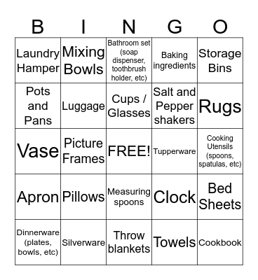 Bridal Bingo Card