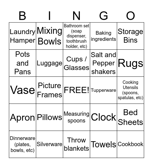 Bridal Bingo Card