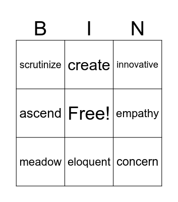 Vocabulary March 3 - 9 Bingo Card