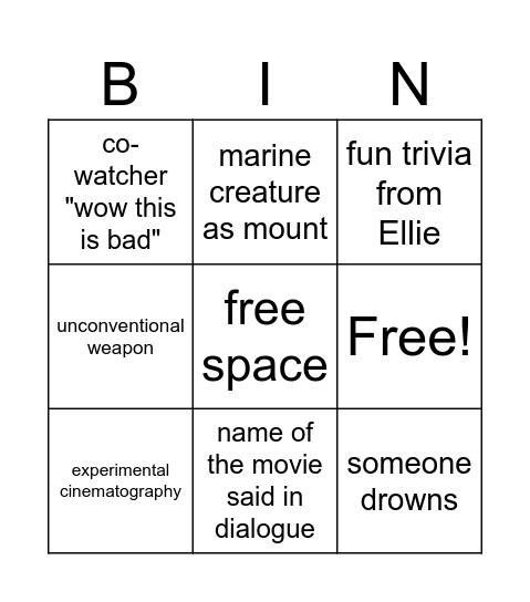Waterworld Bingo Card