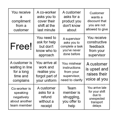 Workplace Scenario Bingo Card