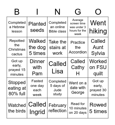 March Goals Bingo Card