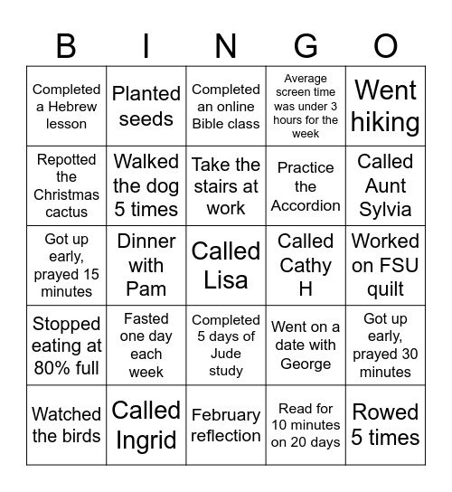 March Goals Bingo Card