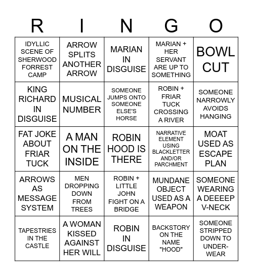 ROBIN HOOD BINGO Card