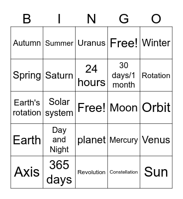 Earth in Space and Time Bingo Card