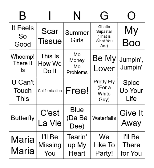 (G) 90s Music Bingo Round 3 Bingo Card