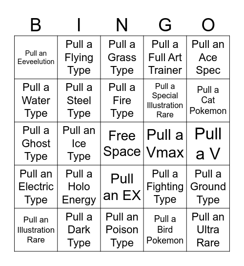 Pokemon Pull Game Bingo Card