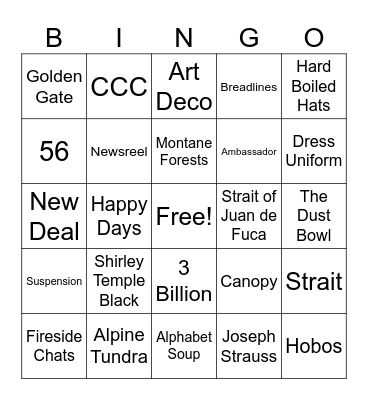 America the Beautiful Unit 21 Bingo Card