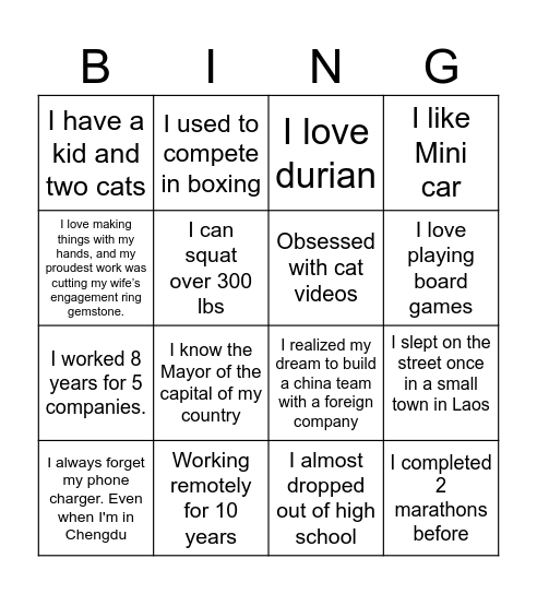 Workstream Bingo Card