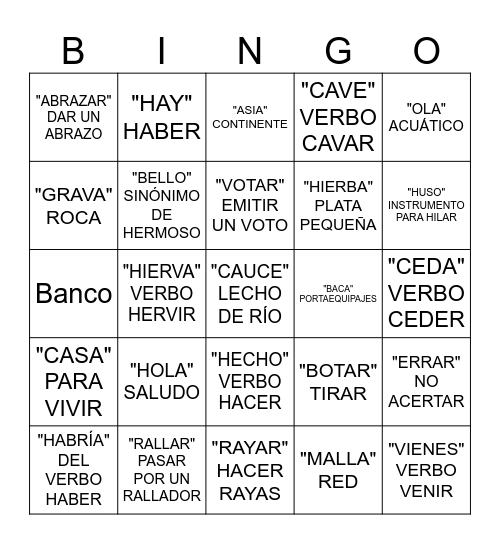 PALABRAS HOMÓFONAS Bingo Card