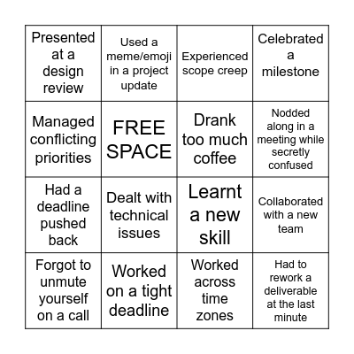 PROJECT EXPERIENCES BINGO Card