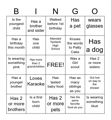 Baby Shower Ice Breaker Bingo Card
