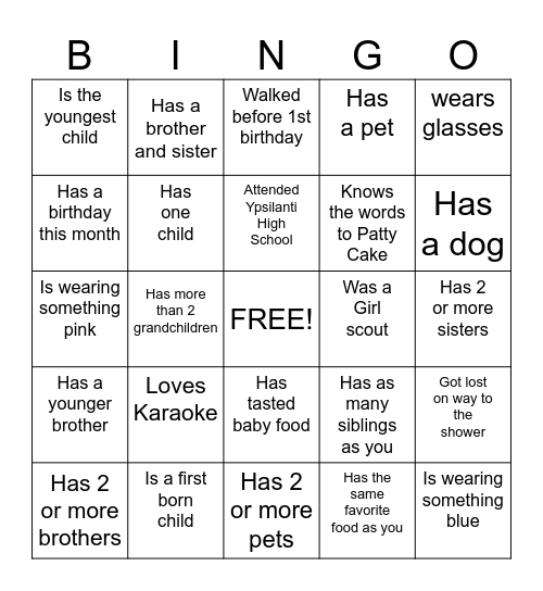 Baby Shower Ice Breaker Bingo Card