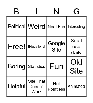 Pointless Web Bingo Card