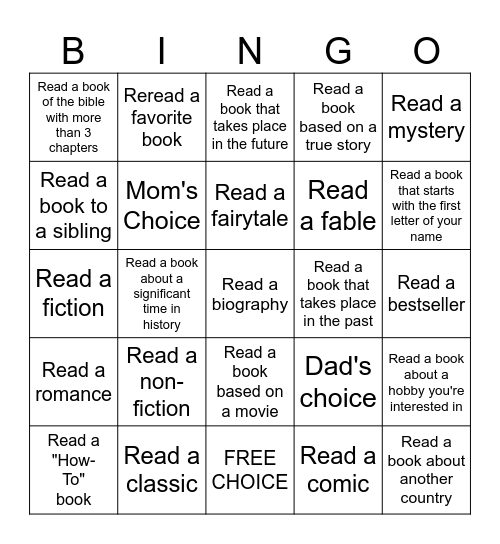 Reading BINGO Blackout Bingo Card