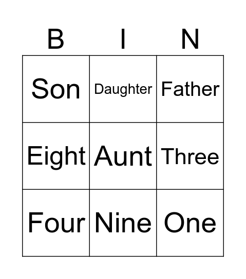 FAMILY MEMBERS BINGO Card