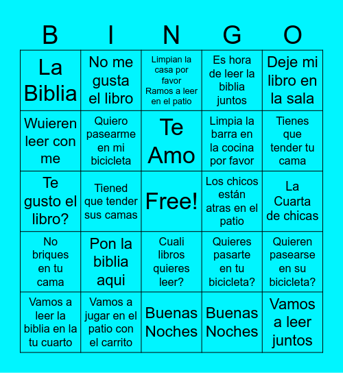 Spanish Bingo Card