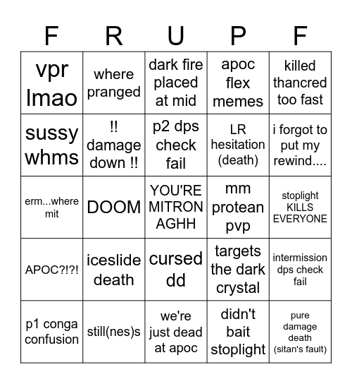 FRU BINGO (up to APOC) Bingo Card