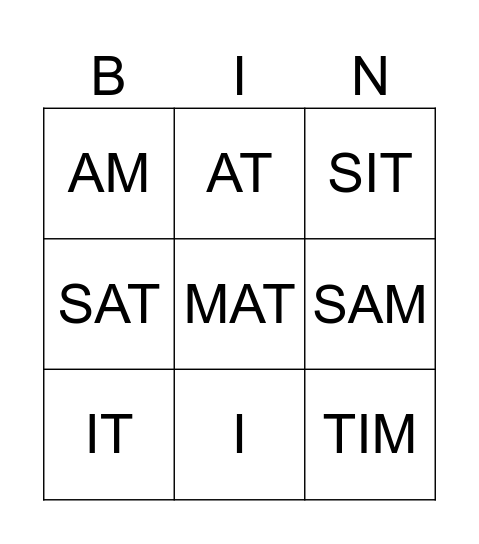 S A T I M Bingo Card