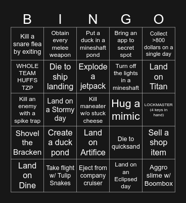 Lethal Bingo Card