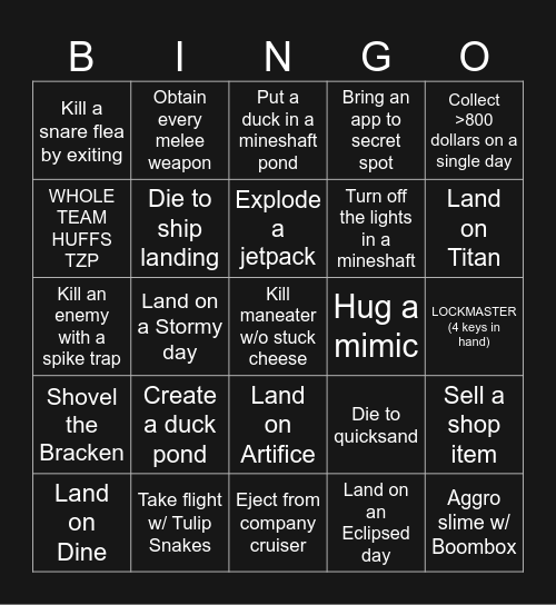 Lethal Bingo Card