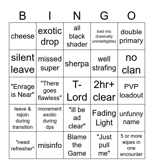 LFG Bingo Card