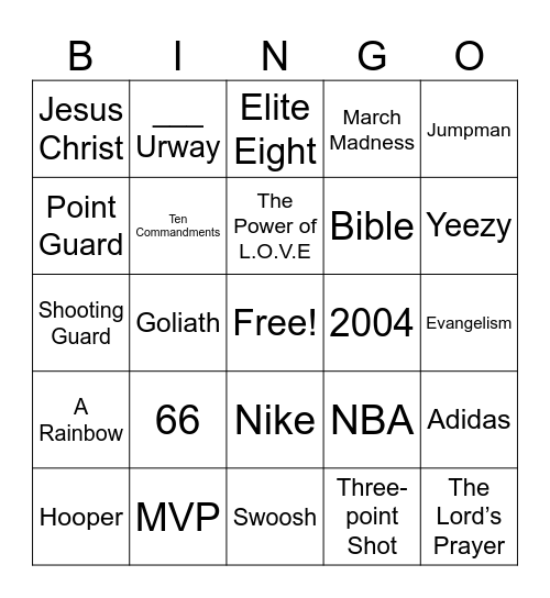 Bible & Sneakers Bingo Card