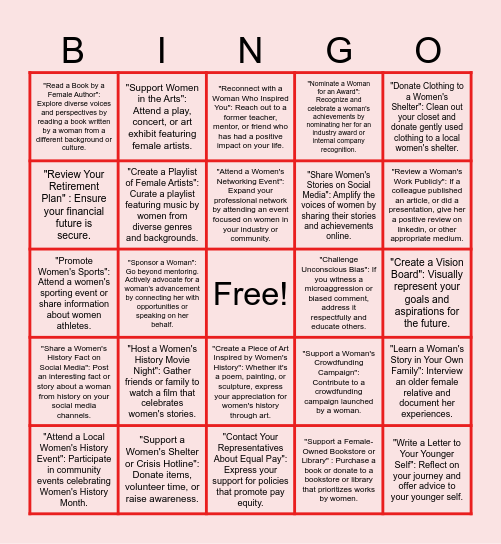 Women's History Month Bingo Card
