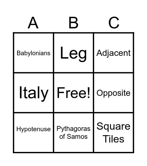 Pythagorean Bingo Card