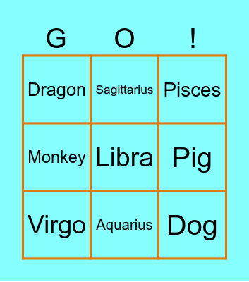 Star Sign & Chinese Zodiac Signs Bingo Card