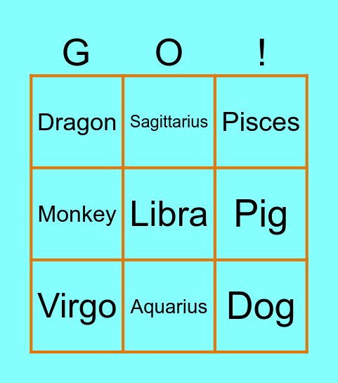 Star Sign & Chinese Zodiac Signs Bingo Card