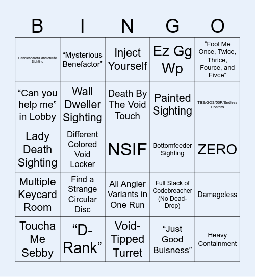 Pressure Bingo Card