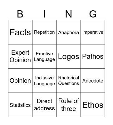 Persuasive Technique Bingo Card