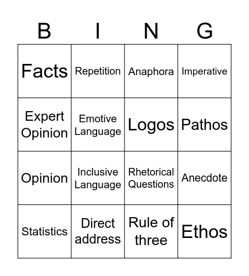 Persuasive Technique Bingo Card
