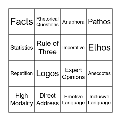 Persuasive Techniques Bingo Card